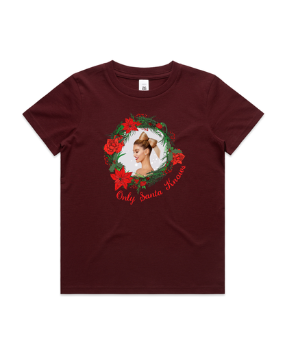 Only Santa Knows | Wreath | Delta Goodrem | Kids T Shirt (COLOURS)