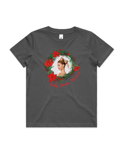 Only Santa Knows | Wreath | Delta Goodrem | Kids T Shirt (COLOURS)